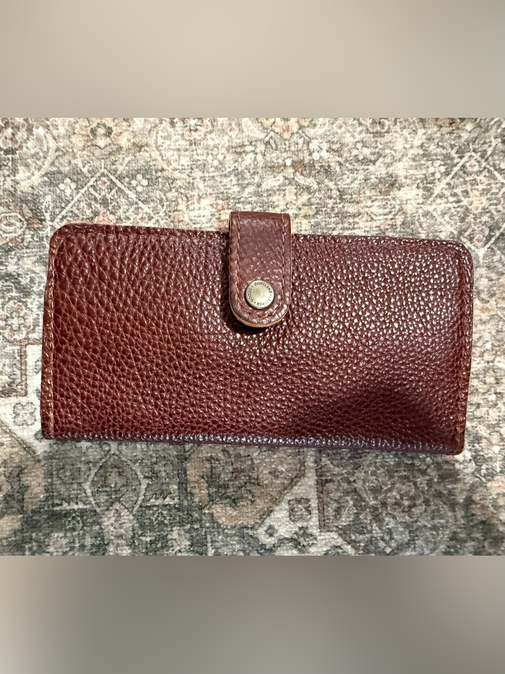 Portland Leather Pebbled Leather Wallet in Deep Brown with Gold Accent